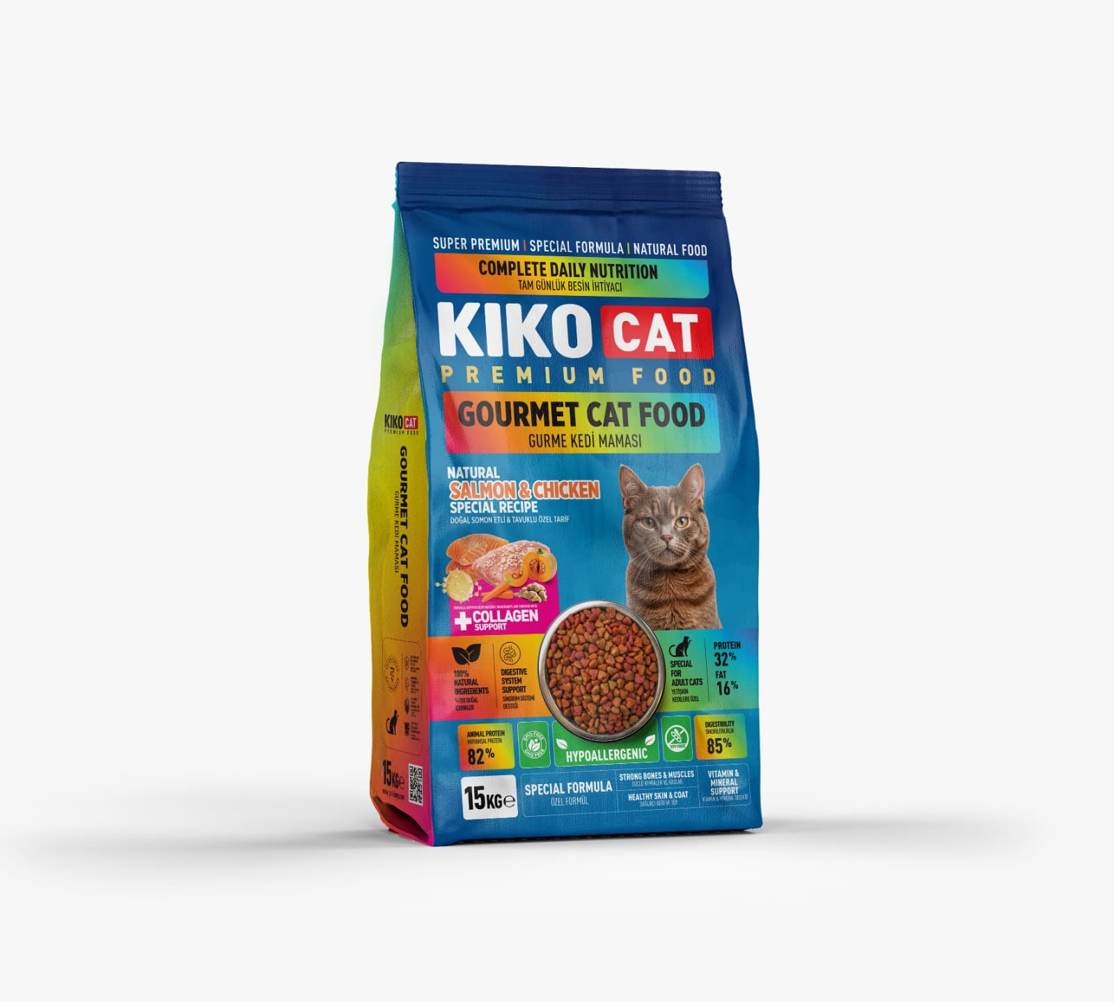 Kiko Cat Gourmet Renkli Taneli Kedi Maması 15 Kg
