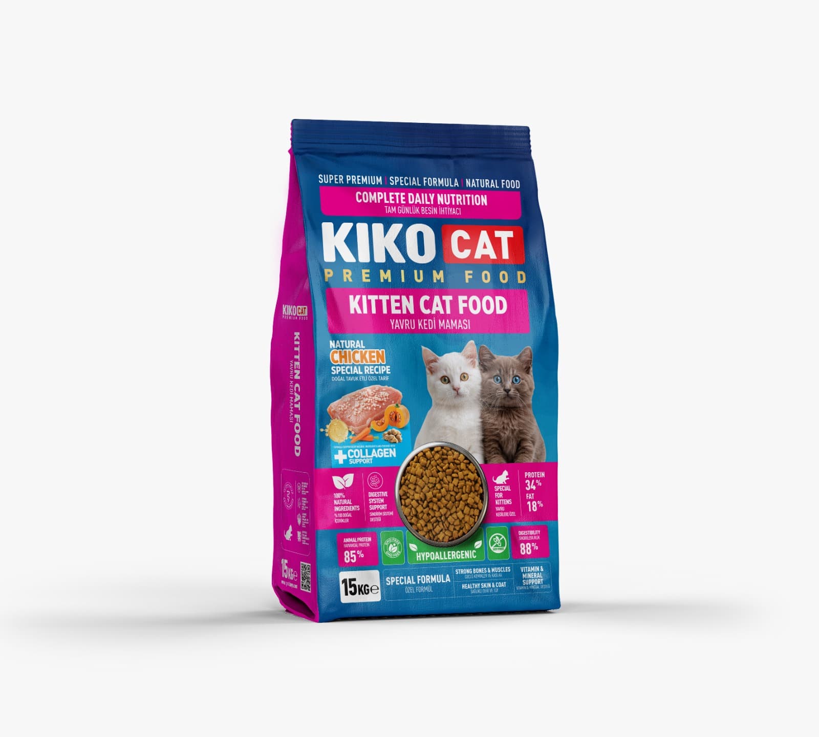 Kiko Cat Kitten Tavuklu Yavru Kedi Maması 15 Kg