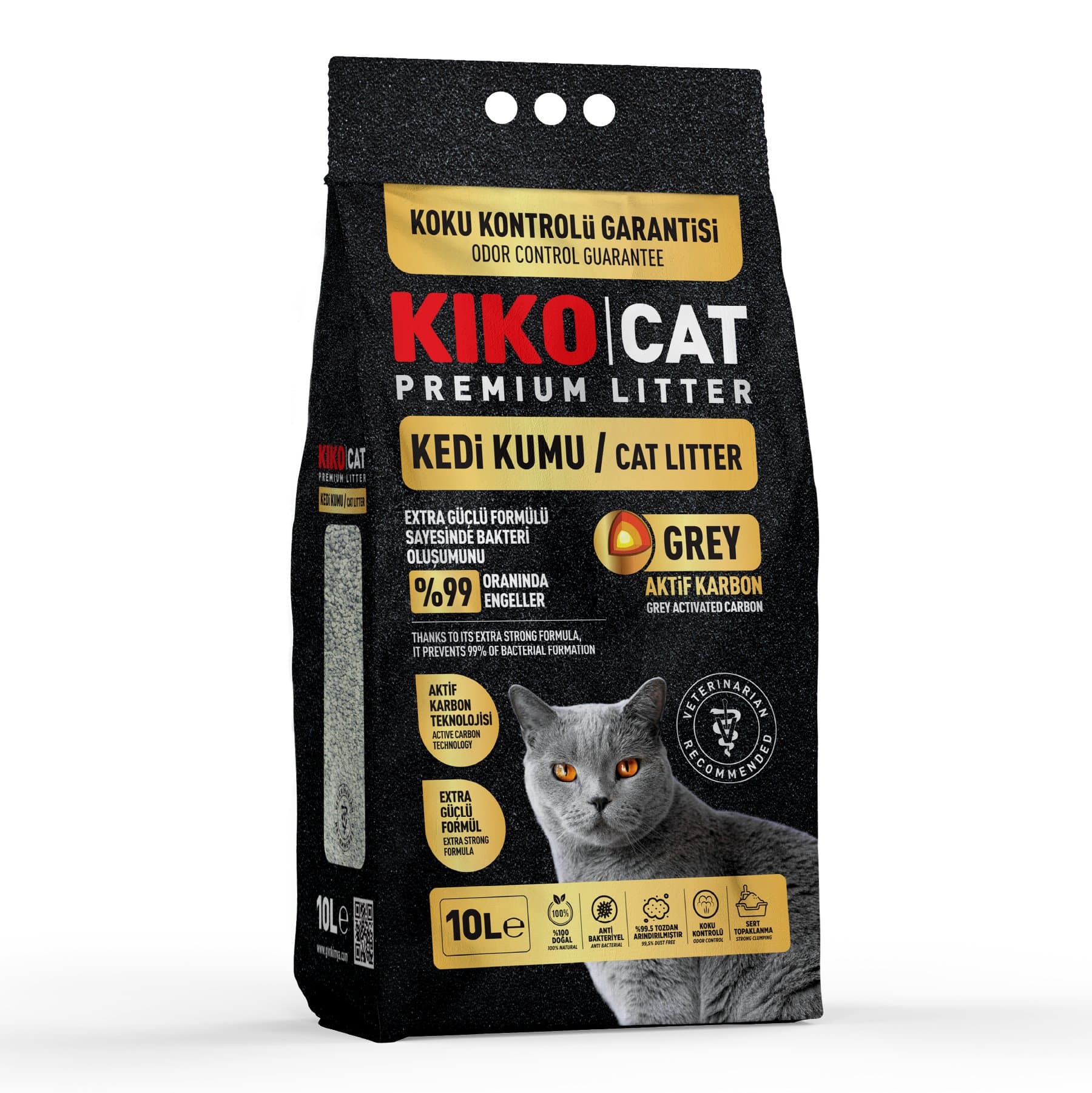Kiko Cat Grey Aktif Karbon Kedi Kumu 10 Lt