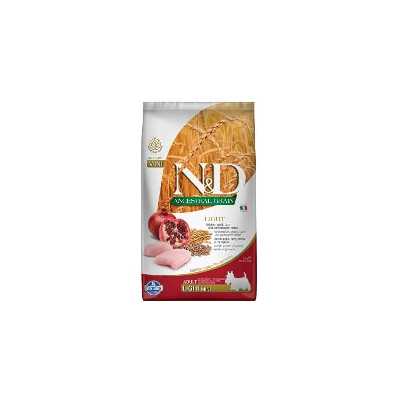 N&D Ancestral Grain Düşük Tahıllı Light Tavuk ve Narlı Küçük Irk Köpek Maması paket görseli