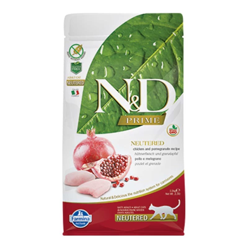 N&D Prime Tahılsız Tavuk ve Nar Kısırlaştırılmış Kedi Maması paket görseli