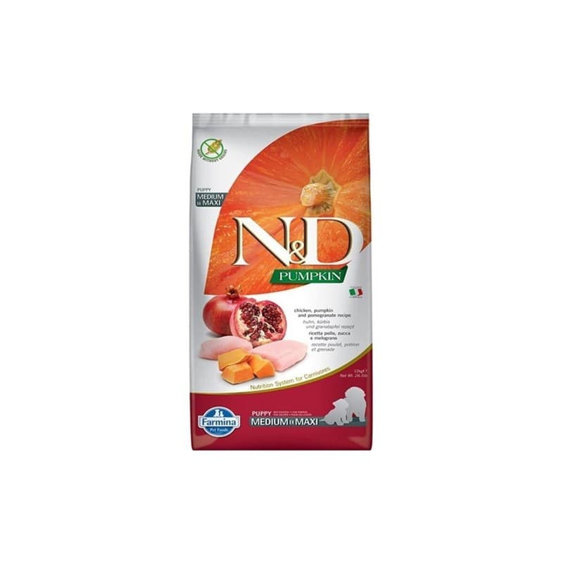 N&D Pumpkin Tavuklu, Balkabaklı ve Narlı Orta ve Büyük Irk Yavru Köpek Maması paket görseli