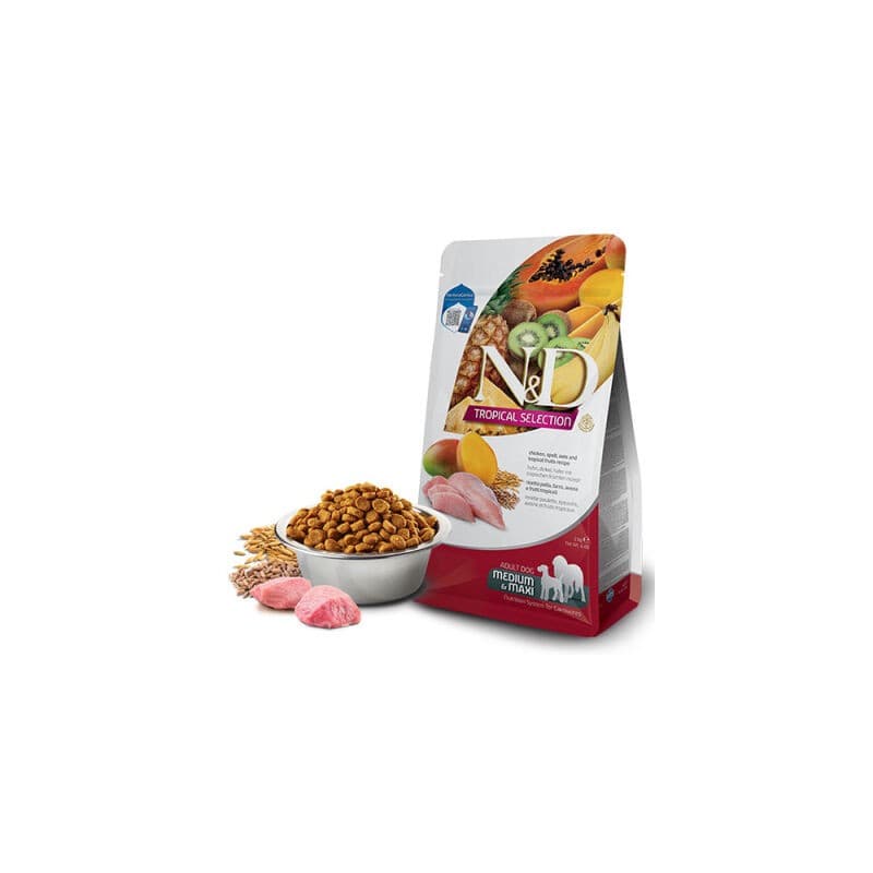 N&D Tropical Selection Tavuk ve Tropikal Meyveli Orta ve Büyük Irk Köpek Maması paket görseli